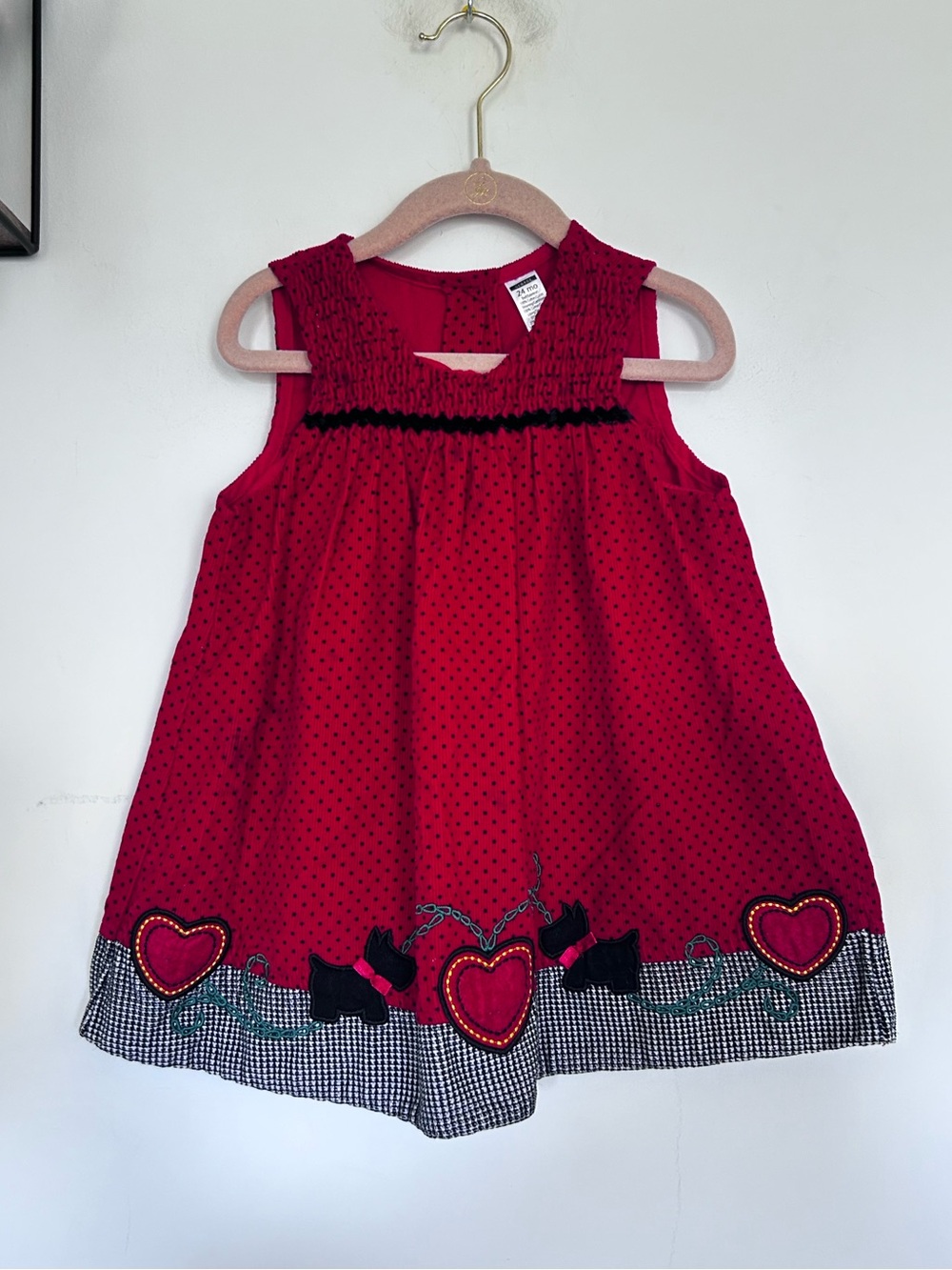 George Red Black Polka Dot 100% Cotton Sleeveless Toddler Dress Size 24 Months